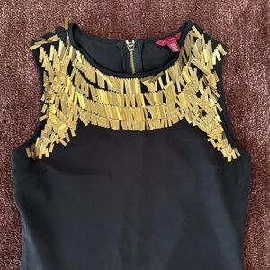 $440 TED BAKER Gold Sequin Embellished Metal Paillettes Little Black Dress Small
